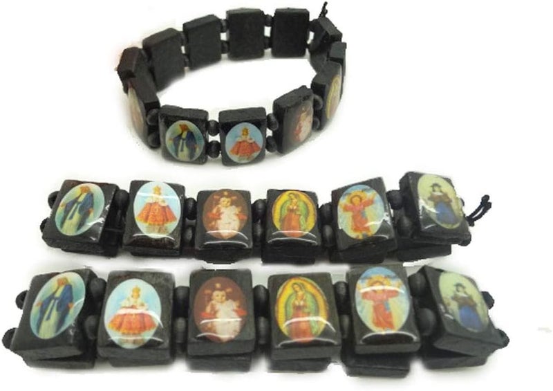 DATOA 4Pcs Wooden Jesus Virgin Mary Bracelet Saints Rosary Stretch Wooden Small Panel Bracelet Religious Saints Jesus Gift - Image 3